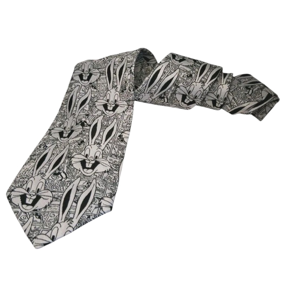Bugs Bunny Tie Men's Black and White Warner Bros. Vth Cartoon Character Necktie